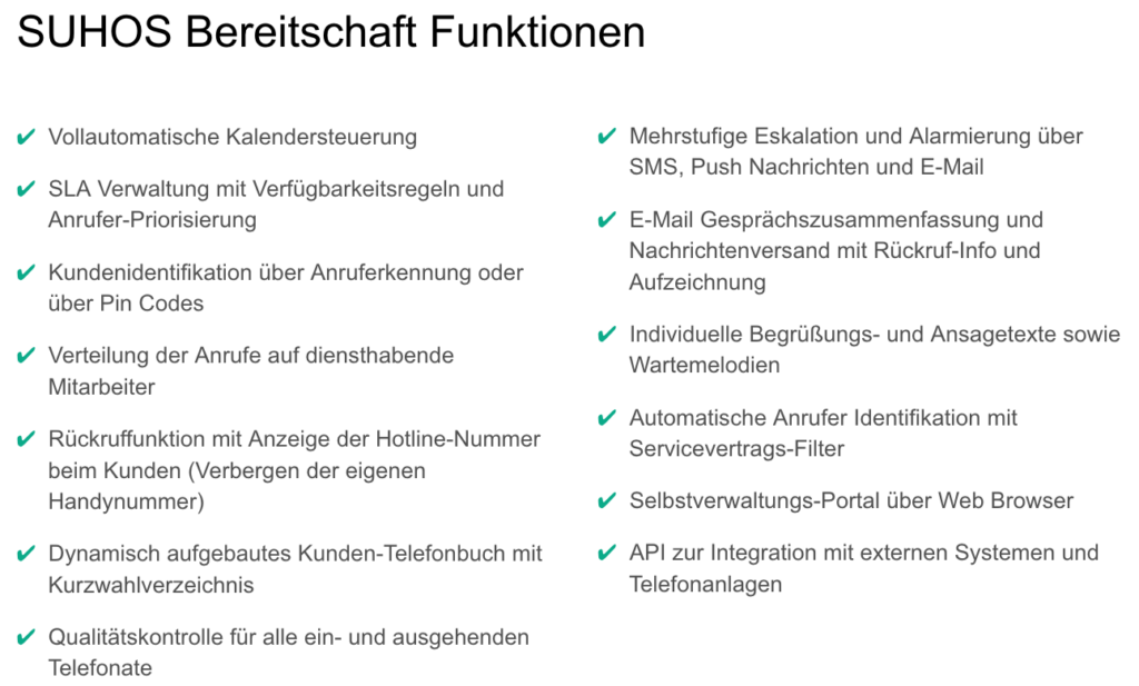 SUHOS Bereitschaft Funktionen